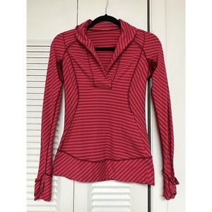 Lululemon Track Sweater 1/4 Zip Pullover Activewear Pink Red Striped Thumb Holes
